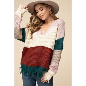 Entro Colorblock Distressed Sweater